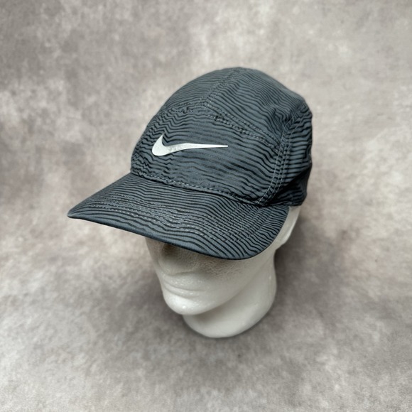 Nike AW84 Hat Cap 5 Panel Grey Black Dri-Fit Running Unisex Zebra Stripe